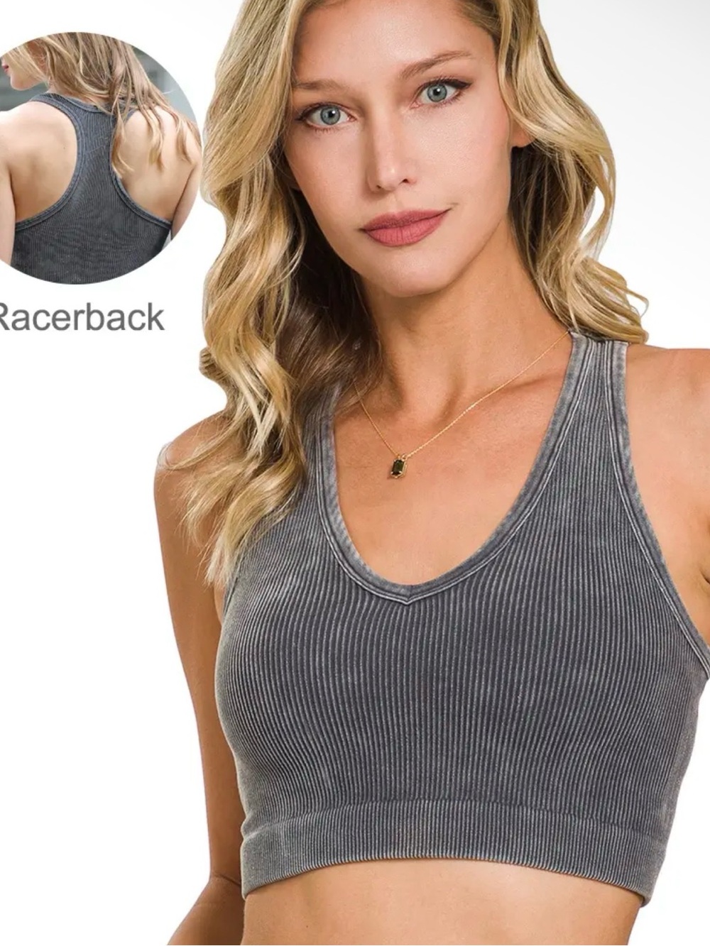 Ribbed Racerback Bralette - Gray Zenana